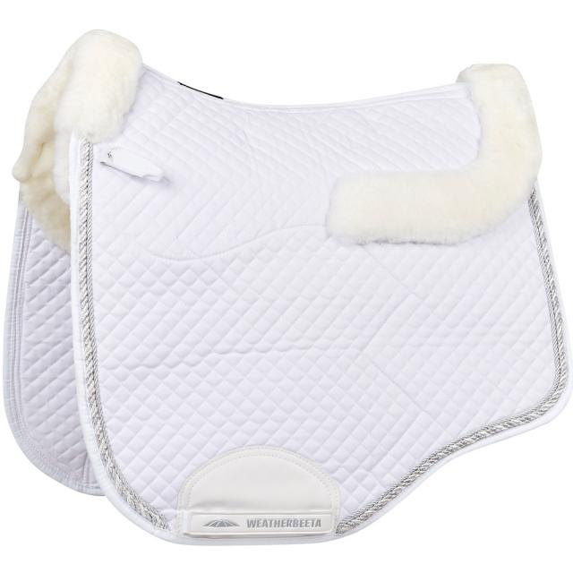 WeatherBeeta Euro Shaped Sheepskin Dressage Saddle Pad White/White/White/Silver/Silver