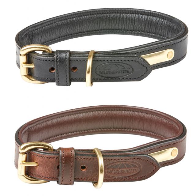 WeatherBeeta Padded Leather Dog Collar Black & Brown