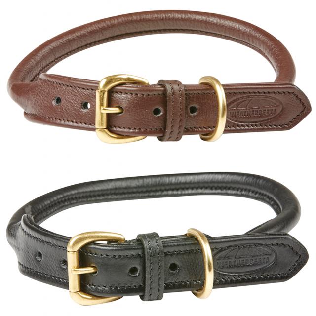 WeatherBeeta Rolled Leather Dog Collar Brown & Black