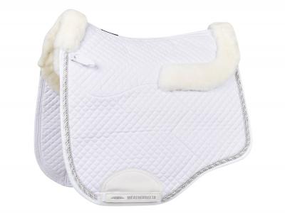WeatherBeeta Euro Shaped Sheepskin Dressage Saddle Pad White/White/White/Silver/Silver