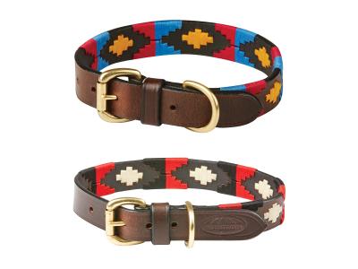 WeatherBeeta Polo Leather Dog Collar Cowdray/Brown/Pink/Blue/Yellow & Cowdray/Brown/Black/Red/White