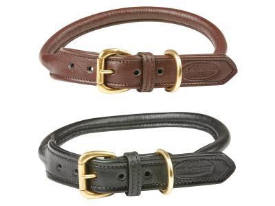 WeatherBeeta Rolled Leather Dog Collar Brown & Black