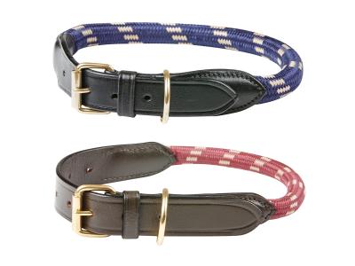 WeatherBeeta Rope Leather Dog Collar Navy/Brown & Burgundy/Brown